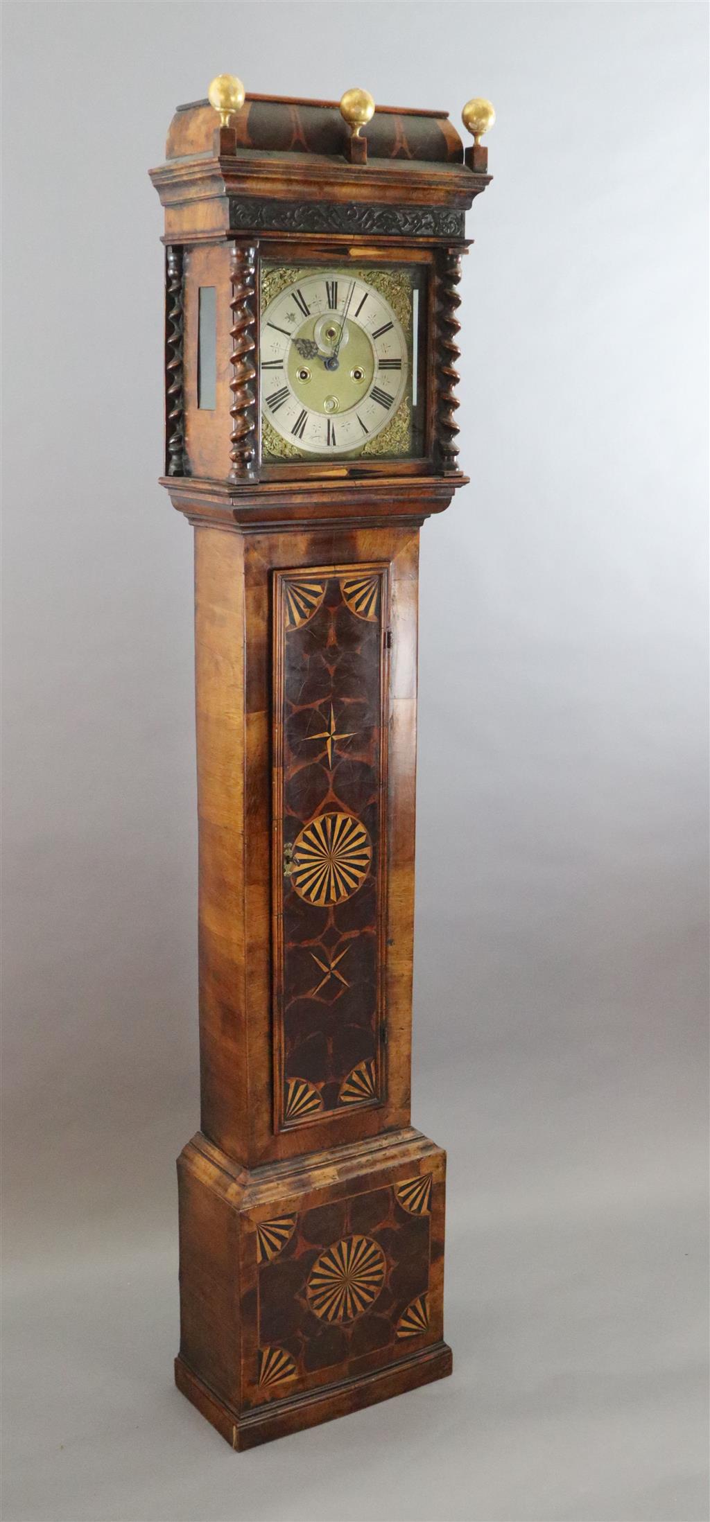 Joseph Windmills of London. A late 17th century marquetry and walnut cased eight day longcase clock, H.6ft 9in.